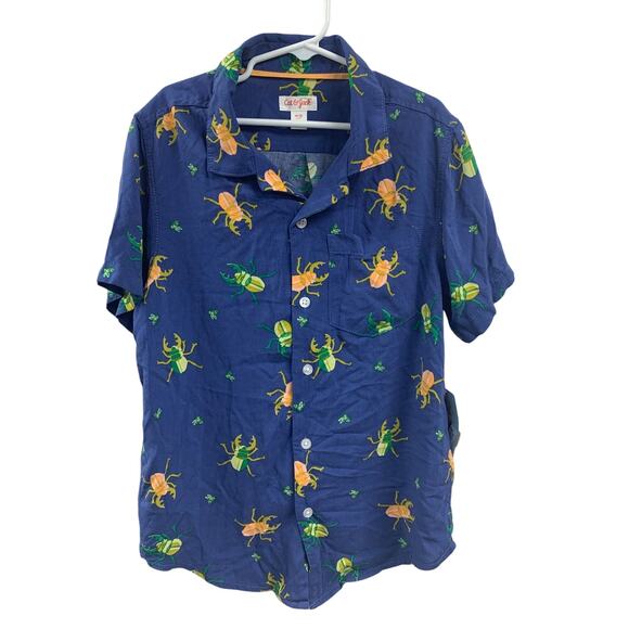 NWT New Cat & Jack Boys Medium Short Sleeve Insect Bug 100% Rayon Button Shirt - Picture 1 of 4